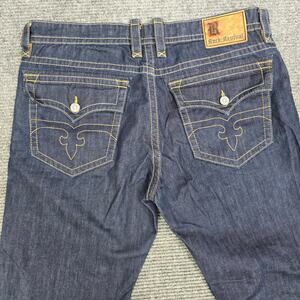 Rock Revival Blane Jeans Mens 40x34 Straight Dark Wash Flap Pocket Thick Stitch